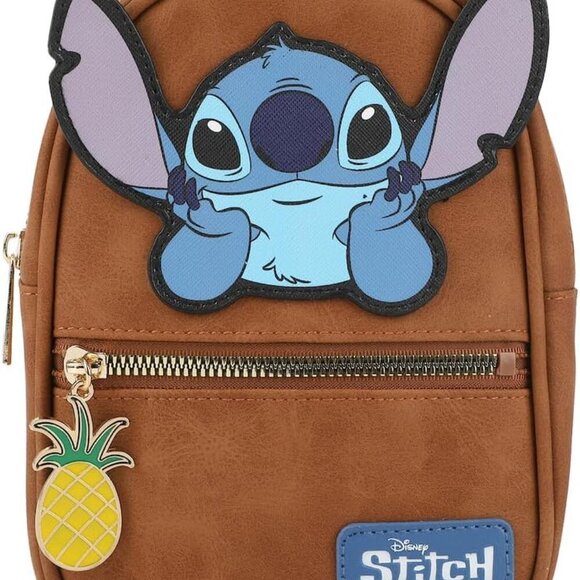 Stylish Brown Stitch Sling Bag with Pineapple Zipper - Perfect for Disney Lovers - Picture 2 of 7